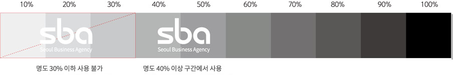 화이트 로고 사용 시 명도별 색상 활용 이미지
